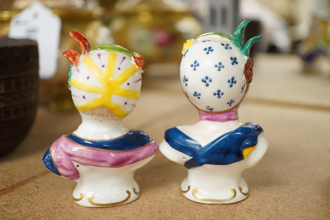Two Paris porcelain miniatures of the Descent from the Cross, a Meissen inkwell, Staffordshire miniature busts etc, largest 13.5cm high